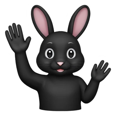 Emoji tete de Lapin noire qui fait bonjour de la main  sticker