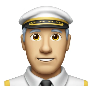 A middle-aged white man with short cap colored yellow, blue, red black hair wearing a black sailor outfit with a red tie , sticker