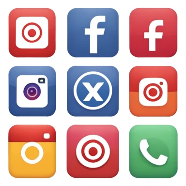 Socail media sauare emoji style icons 
Creat the quadrant with the logos of F.B, X, Trustpilot, Instagram, Youtube, Linkedineach icon is ther only ones, asme size, only icons of the social media that I mentioned only 6 icons sticker