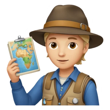 explorer with map, hold on the hand. sticker