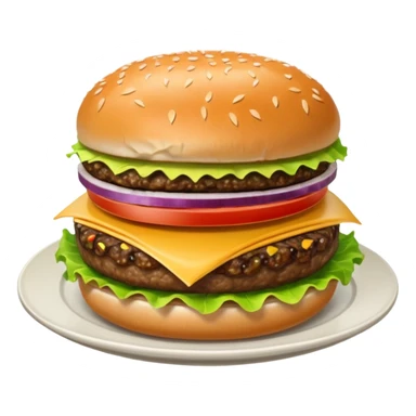 Draw a hamburger on a plate using a downward-facing look, ensuring the object remains stationary without rotation or tilt. sticker