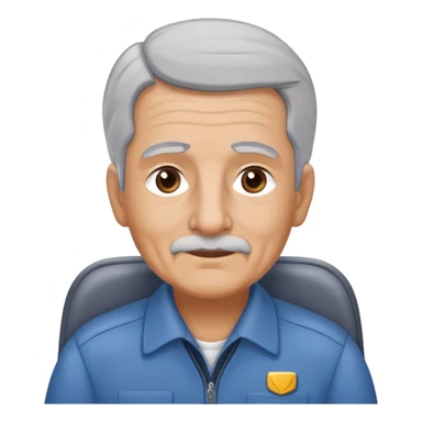 bus driver sitting behind the wheel, older with gray hair, without cap sticker