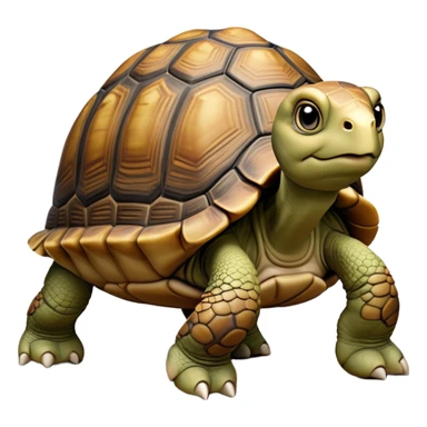 cinematic-tortoise-realistic-full-body-walking-emoji,-sturdy-domed-shell-in-rich-earthy-tones,-thick-scaled-legs-moving-slowly-but-deliberately,-wrinkled-wise-face-peering-ahead-with-calm-determination,-large cute eyes-reflecting-centuries of wisdom sticker