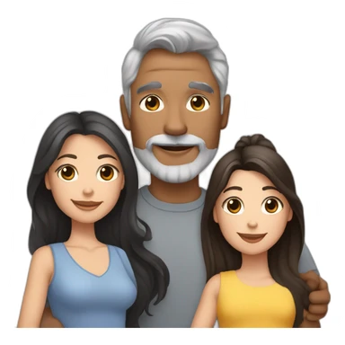 Family-father-mother with-grey-hair-two-brunettes-daughters-with-long-hair-and-one-black-French-bulldog sticker