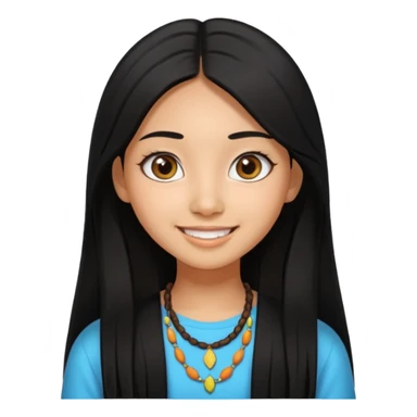 20 yr old asian woman hair  center part big eyes big smile tanned skin straight black hair hippie part hair  sticker