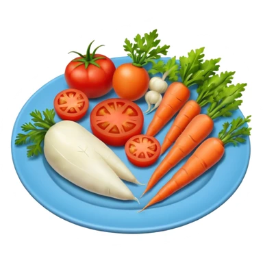 a plate of food with meat and vegetable and carot and tomato sticker
