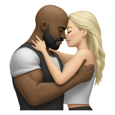 White brunette kissing muscular black bald man with beard sticker