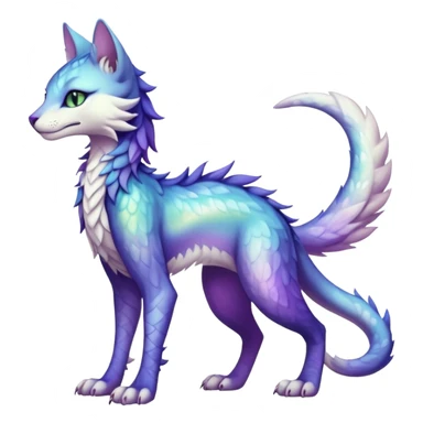 Kawaii iridescent beautiful pretty elegant divine edgy fantasy feline-vernid-sergal-fursona animal creature with a tufted tail full body with intricate markings  sticker