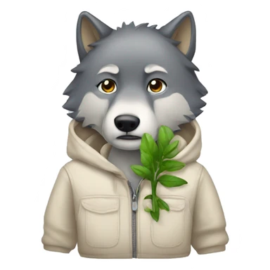 Wolf, plant, shy, sleepy clothes sticker