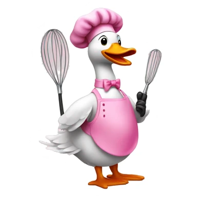 A goose dressed like a pink chef with one whisk in his hand sticker