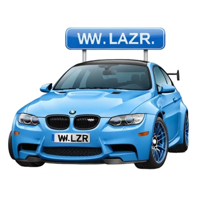Make me an emoji with a blue bmw M3 and some kind of sign that says ‘W LZR’ sticker