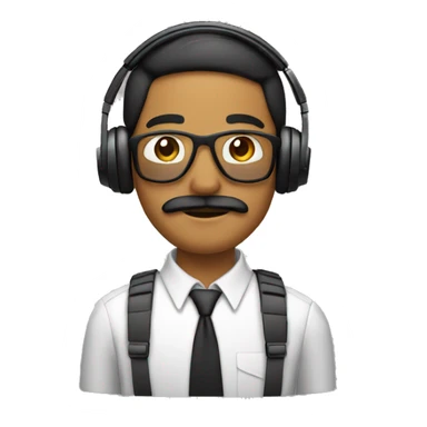Make a brown man with mustache and with wired headphones and a computer and wearing a shirt  sticker