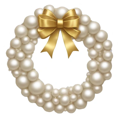 A Christmas wreath designed like a circle of pearls with a tiny gold bow. sticker