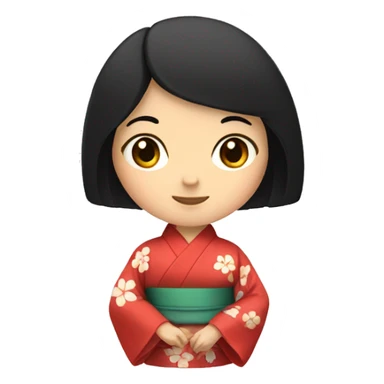 An asian girl with black hair wearing a kimono sticker