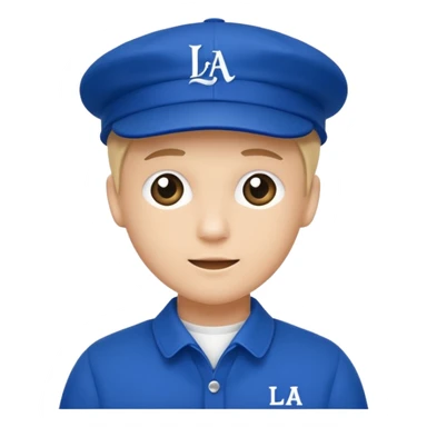 The royal blue collar has a flat cap with a white "LA" logo. sticker