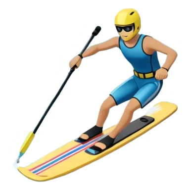 humanless icon showing water skis on the surface of the water, with the skis cutting through the waves, and a distant boat in the background creating a wake. The design highlights the smooth, dynamic motion of water skiing. Transparent background emphasizes the thrill of the sport sticker