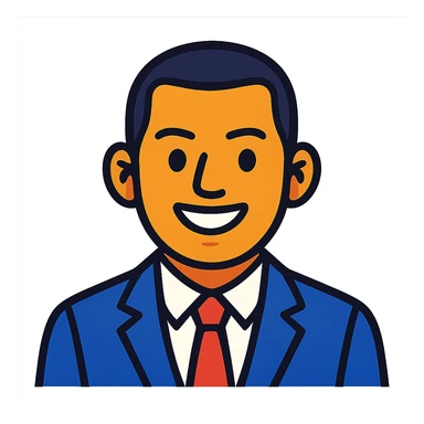 avatar image of a business man with black, very short hair cut, vibrant cartoon style sticker