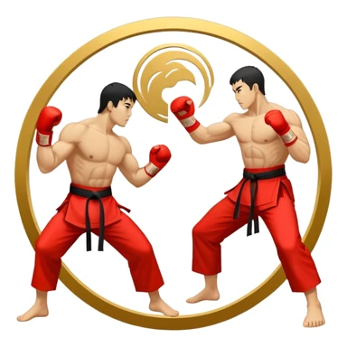 Round emblem symbolizing striking martial arts. The emblem features two fighters in dynamic stances, one delivering a powerful punch while the other defends with a block. In the center, a stylized fist and foot crossed to represent the essence of striking.  sticker