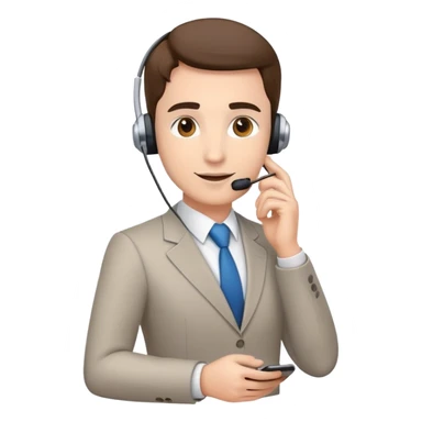 Confident sales professional with phone headset making a deal sticker