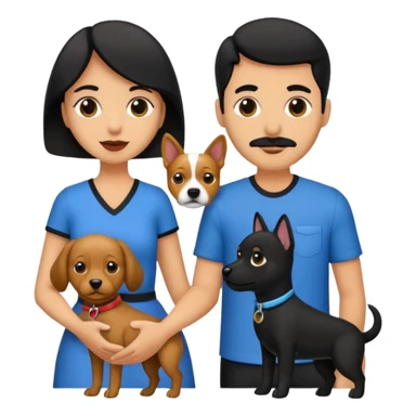 Pareja hombre y mujer, pelo negro ambos, y con dos perritos pincher en sus brazos sticker