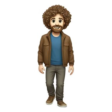 A caucasian man with super thick curly hair and curly beard walking on his toes. He’s an autistic toe walker. Make his outfit super old and granola type, he’s only 24 but dresses like he’s 60 sticker