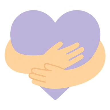 Arms hug a dull purple heart sticker
