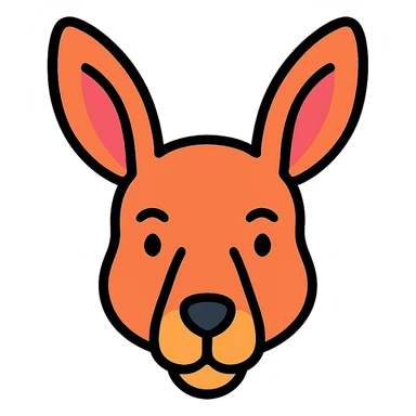 stylized kangaroo head icon, large ears, curved snout, gentle expression, modern icon style sticker