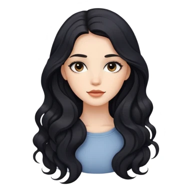 girl with wavy black long hair and subtle makeup sticker