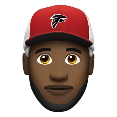 Black man wearing a hat with the NFL falcons logo on it and also wearing the nfl falcons jersey sticker
