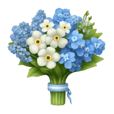 detailed bouquet of baby breaths, delphiniums, forget me nots, and blue hydrangeas  sticker