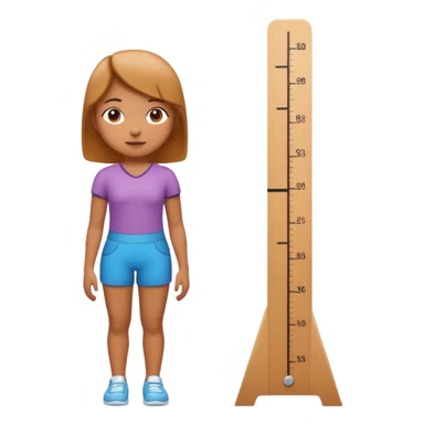 A 3D cartoon figure standing against a height chart, measurement marks visible, clean white background, Memoji-style. sticker