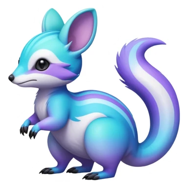 Iridescent Neon Green-Cyan-Blue-Purple-gradients Minccino-Numbat-Sergal-fusion-hybrid-animal-creature, full body sticker