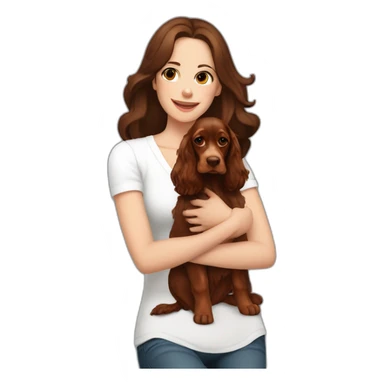 dark brown hair woman in white singlet sitting red english cocker spaniel on her lap sticker