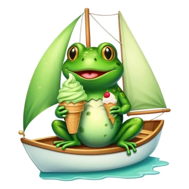 Frog eating an ice cream on a sailboat sticker