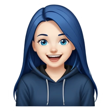 white girl with long straight dark blue hair wearing black hoodie blue eyes laughing hysterically  sticker