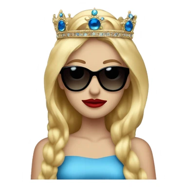 girl long blonde hair blue eyes and red lipstick wearing a crown and black sunglasses that cover her eyes sticker