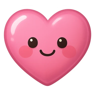 a cute pink heart emoji, shiny, with a smiling face, blushing cheeks sticker