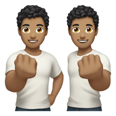 man with short curly black hair with bangs, asian skin type, left hand in a fist, right hand wraps around left hand  sticker