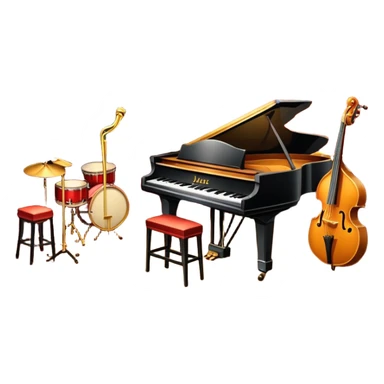 inside a jazz club, bar, stage, and jazz instruments, warm lighting sticker