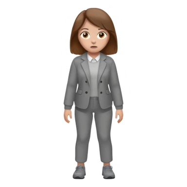 Chica grande  asustada de cuerpo completo con pelo castaño pantalones grises y saco gris  sticker