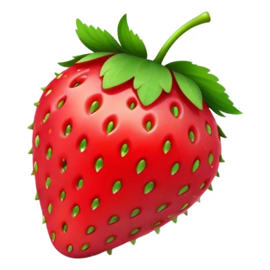 Cinematic Realistic Strawberry Emoji, Plump and juicy, with a deep red color and small, fresh seeds dotted across the skin. Its glossy, sweet surface catches the light, while bright green leaves top off the perfect, delicious berry. Soft glowing outline, capturing the essence of sweetness and freshness in a bright strawberry! sticker
