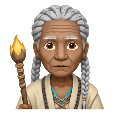 An elderly tribal leader with gray braids, wooden staff, and warm wise eyes.
 sticker