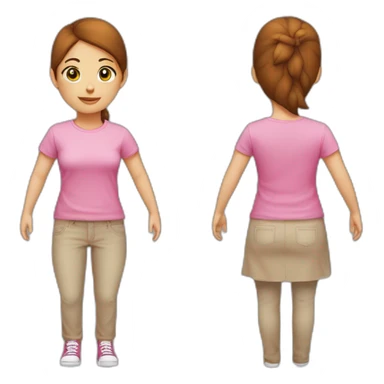 Meisje met lang bruin haar zonder krullen die een lange roze rok draagt met een wit t-shirt sticker