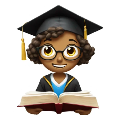 young graduated person opening a book and looking at it, surprised and amazed, light goes out of the book sticker