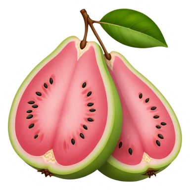 A guava cut in half showing pink flesh and white seeds sticker