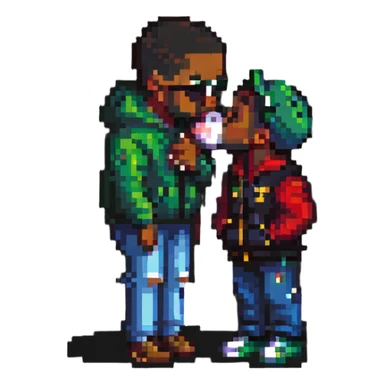 P Diddy kissing Drake, pixel art sticker