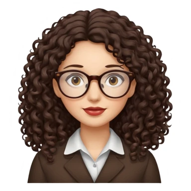 lady with glasses, long dark brown curly hair sticker