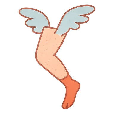 a flying leg with wings, whimsical and playful sticker