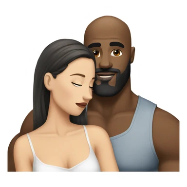White brunette kissing muscular black bald man with beard sticker