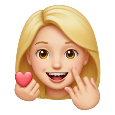 Create a blushing emoji face smiling while biting its finger in a flirty way sticker